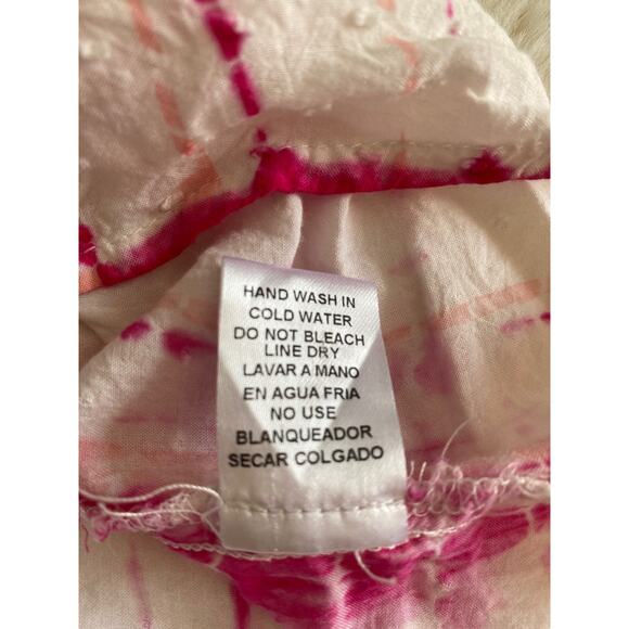 Entro Gauzy White Pink Tie Dye Colorful PomPom Spaghetti Strap Tank Sz L - Picture 10 of 12